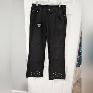 Vintage Watch L.A. Black Jeans with Floral Embroidery in Size 17/18